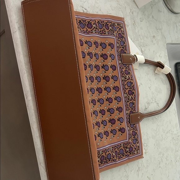 Tory Burch Tan and Purple Floral Tote - Picture 4 of 6